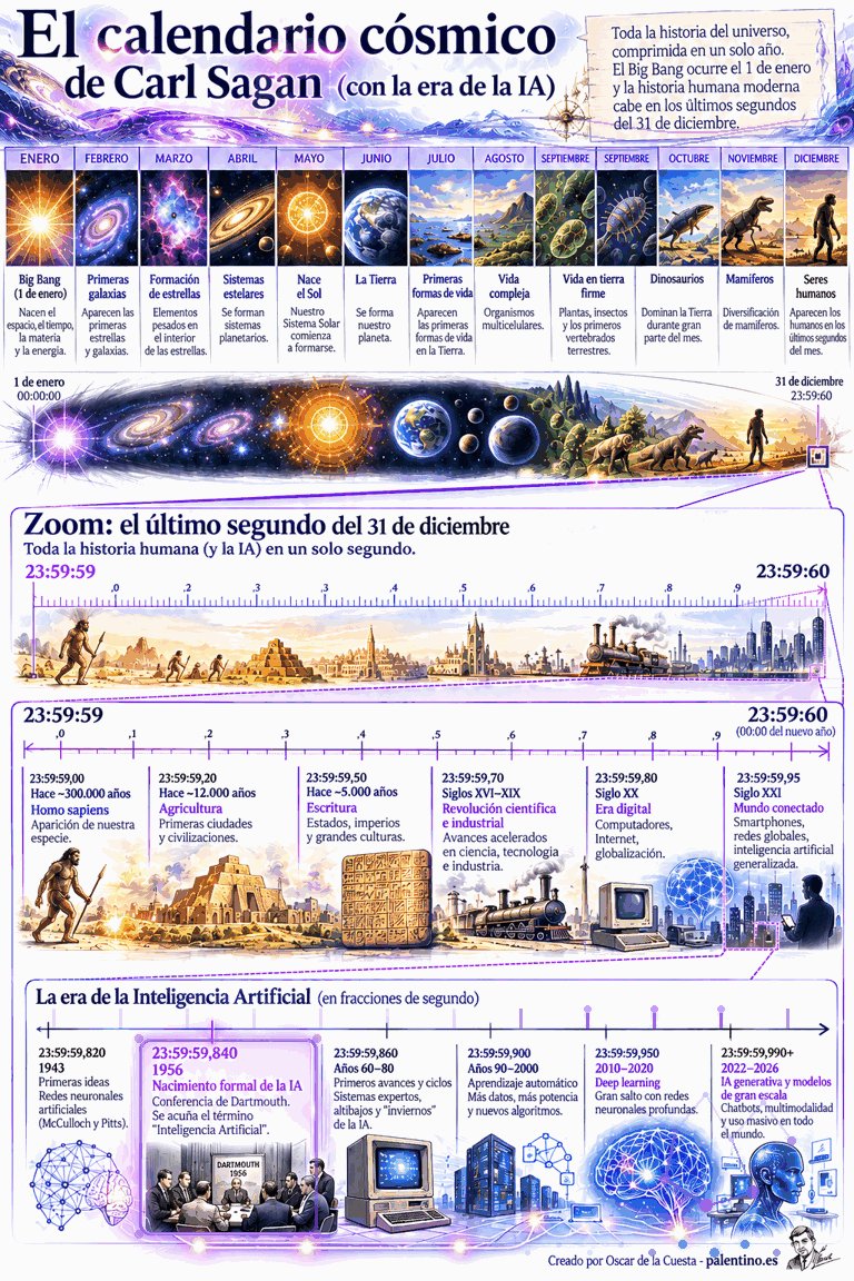 🌌 Toda la historia del universo en un año. Y la inteligencia artificial aparece en el último instante.