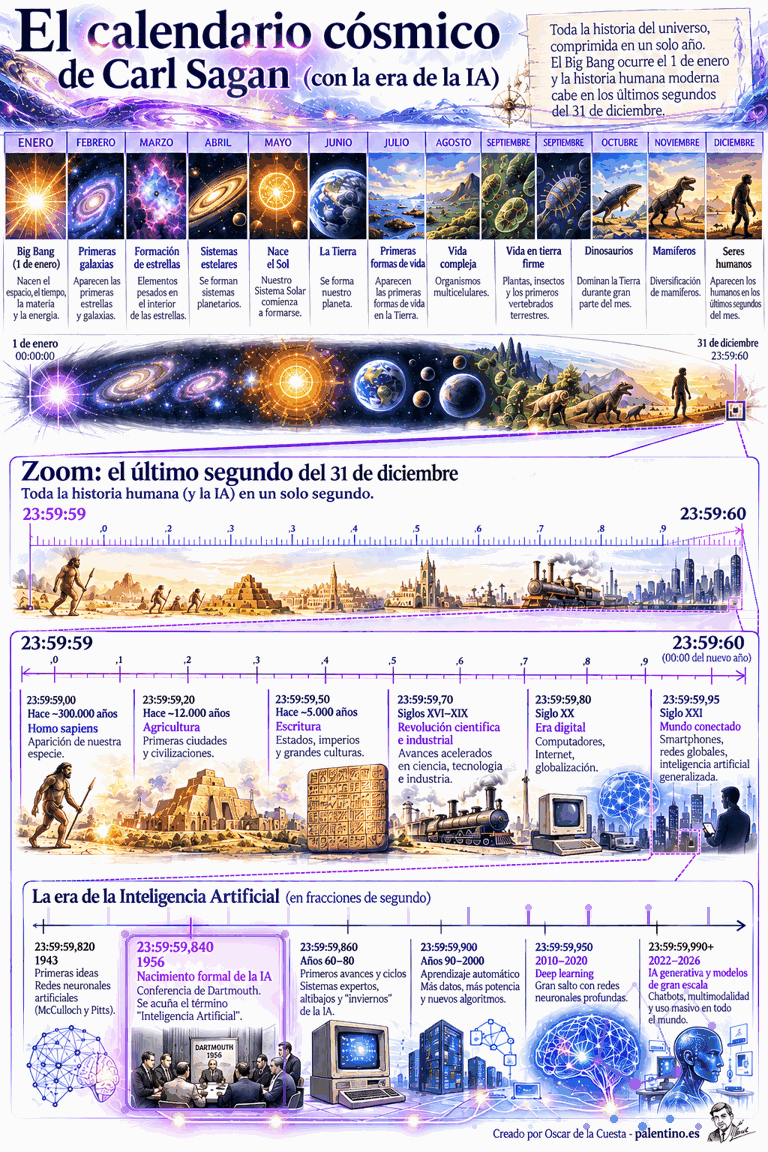 🌌 Toda la historia del universo en un año. Y la inteligencia artificial aparece en el último instante.