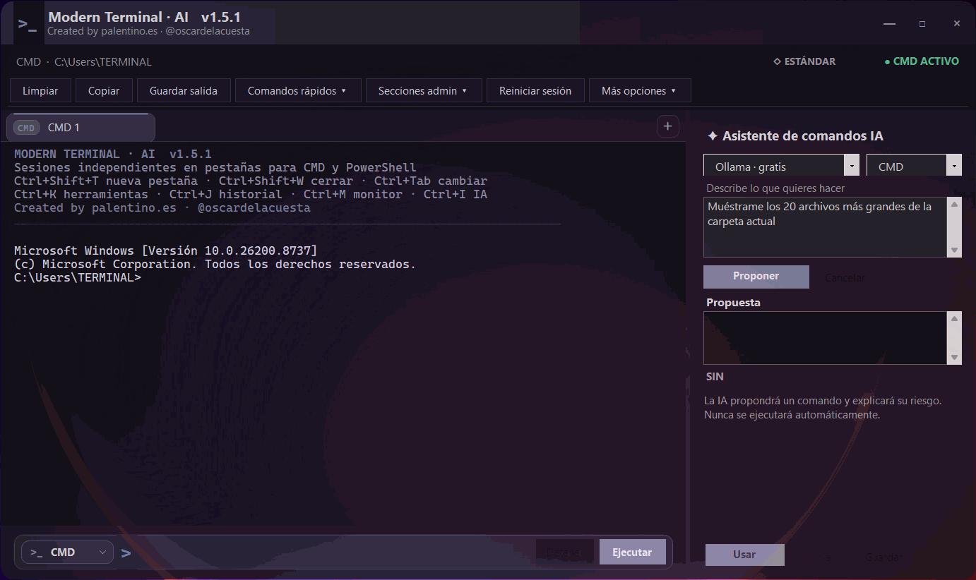 Demostración animada de Modern Terminal AI